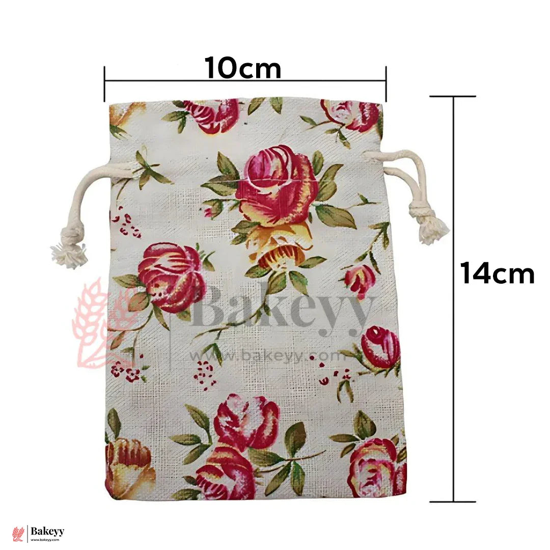 10x14cm| Floral Rose Jute Drawstring Bag| Jute Potli Bags| Gift Bags, Jewellery Pouches| DIY Craft Potli| Pack of 10