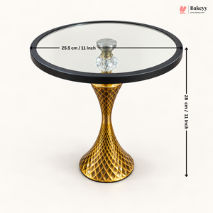 Golden Decorative Cake Stand with Glass Round Top | Pack of 1