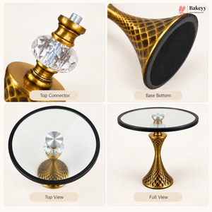 Golden Decorative Cake Stand with Glass Round Top | Pack of 1