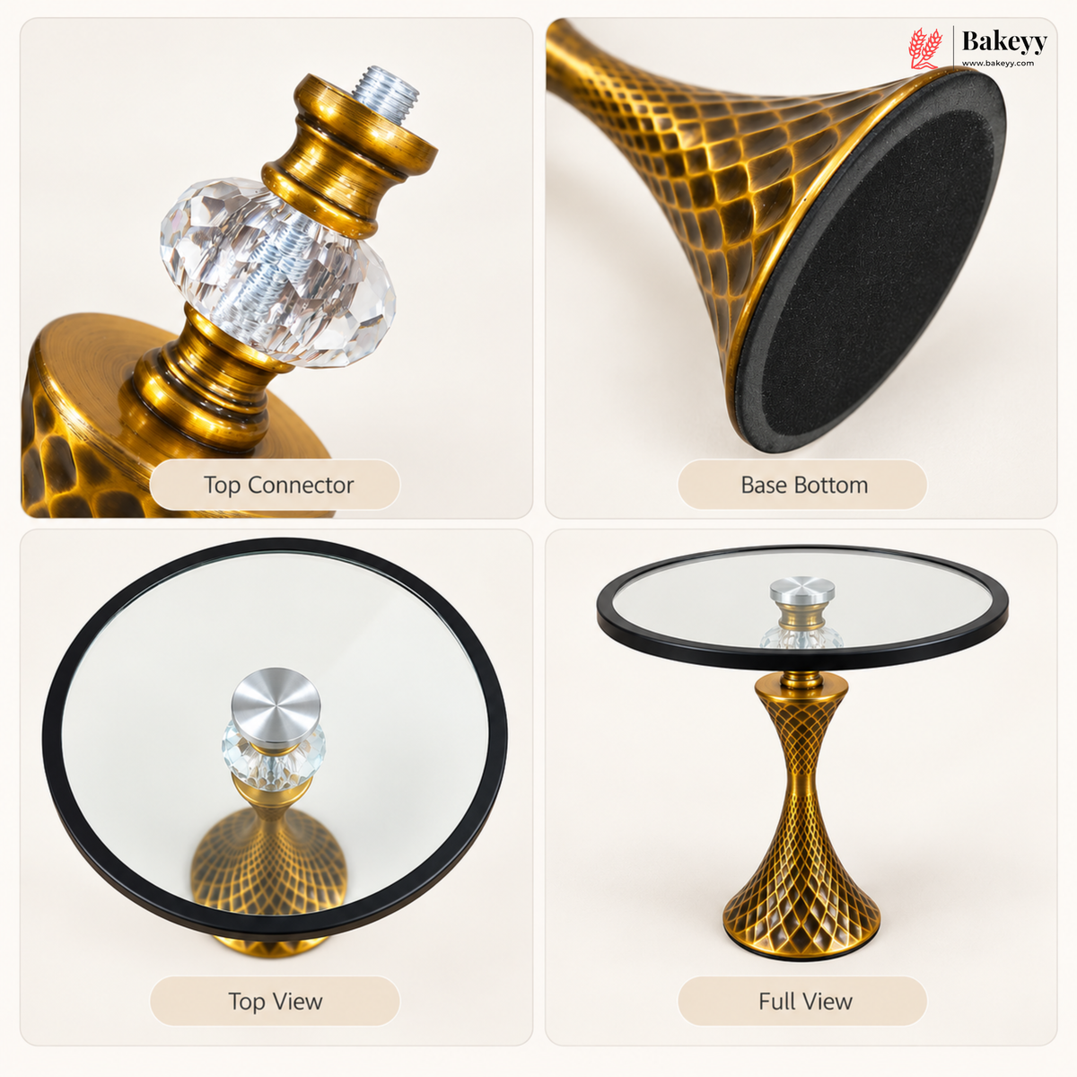 Golden Decorative Cake Stand with Glass Round Top | Pack of 1