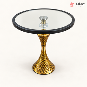 Golden Decorative Cake Stand with Glass Round Top | Pack of 1