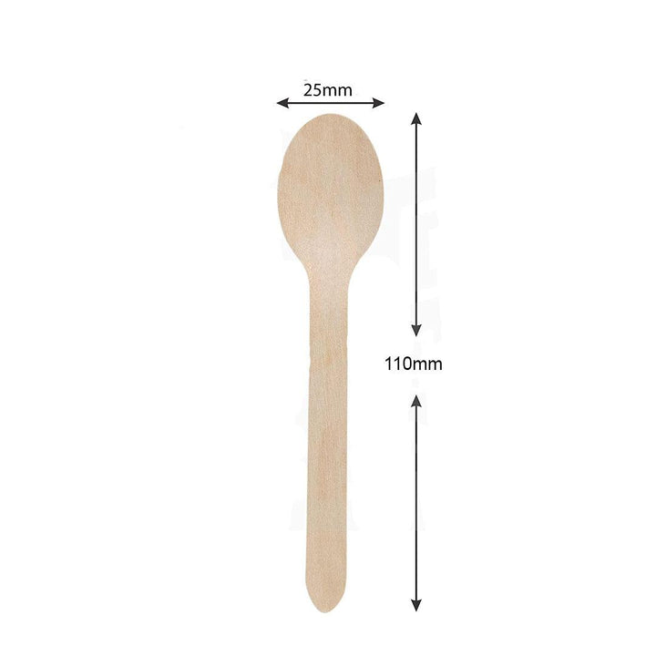 110mm Disposable Wooden Spoon | Pack of 100 | Bio-Degradable - Bakeyy.com