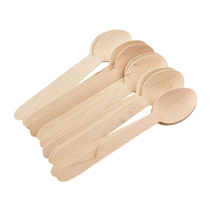 110mm Disposable Wooden Spoon | Pack of 100 | Bio-Degradable - Bakeyy.com