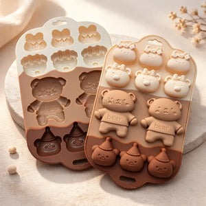 11CavityCuteBear_BowCharacterSiliconeChocolateMould - Bakeyy.com