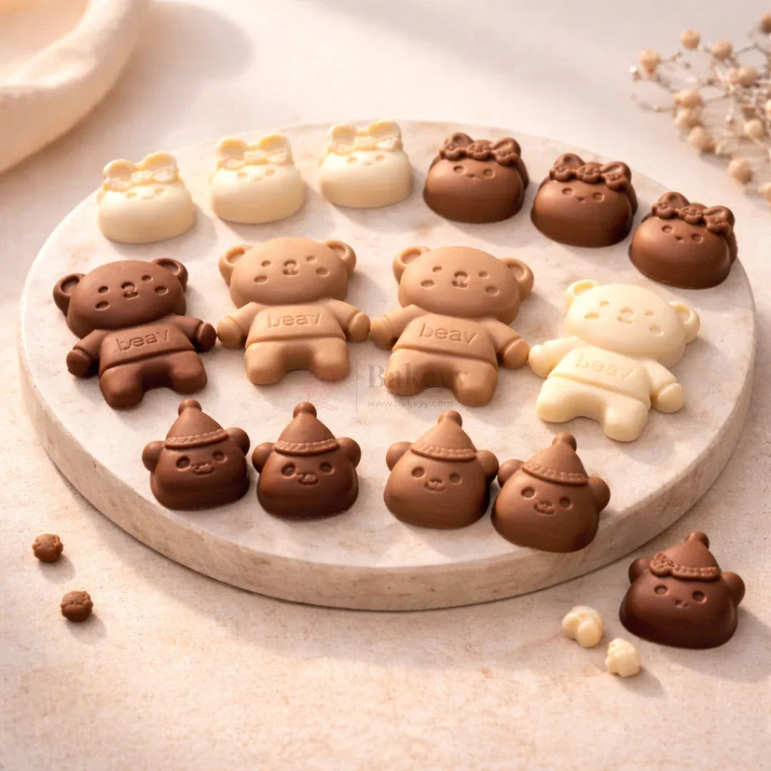 11CavityCuteBear_BowCharacterSiliconeChocolateMould_2 - Bakeyy.com