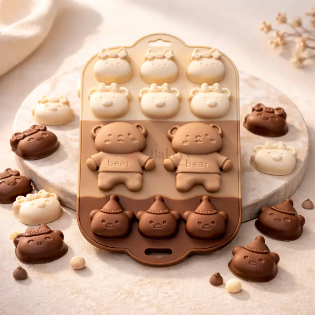 11CavityCuteBear_BowCharacterSiliconeChocolateMould_3 - Bakeyy.com
