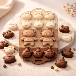 11CavityCuteBear_BowCharacterSiliconeChocolateMould_3 - Bakeyy.com