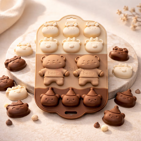 11 Cavity Cute Bear & Bow Character Silicone Chocolate Mould  | Pack of 1