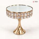 Golden Crystal Pedestal Cake Stand with Mirror Top | Pack of 1