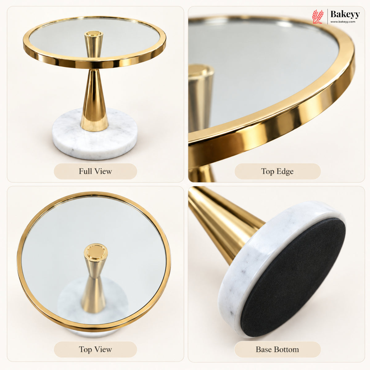 Gold Cake Stand with Glass Top & Marble Base | Pack of 1