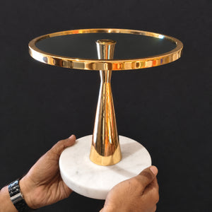 Gold Cake Stand with Glass Top & Marble Base | Pack of 1