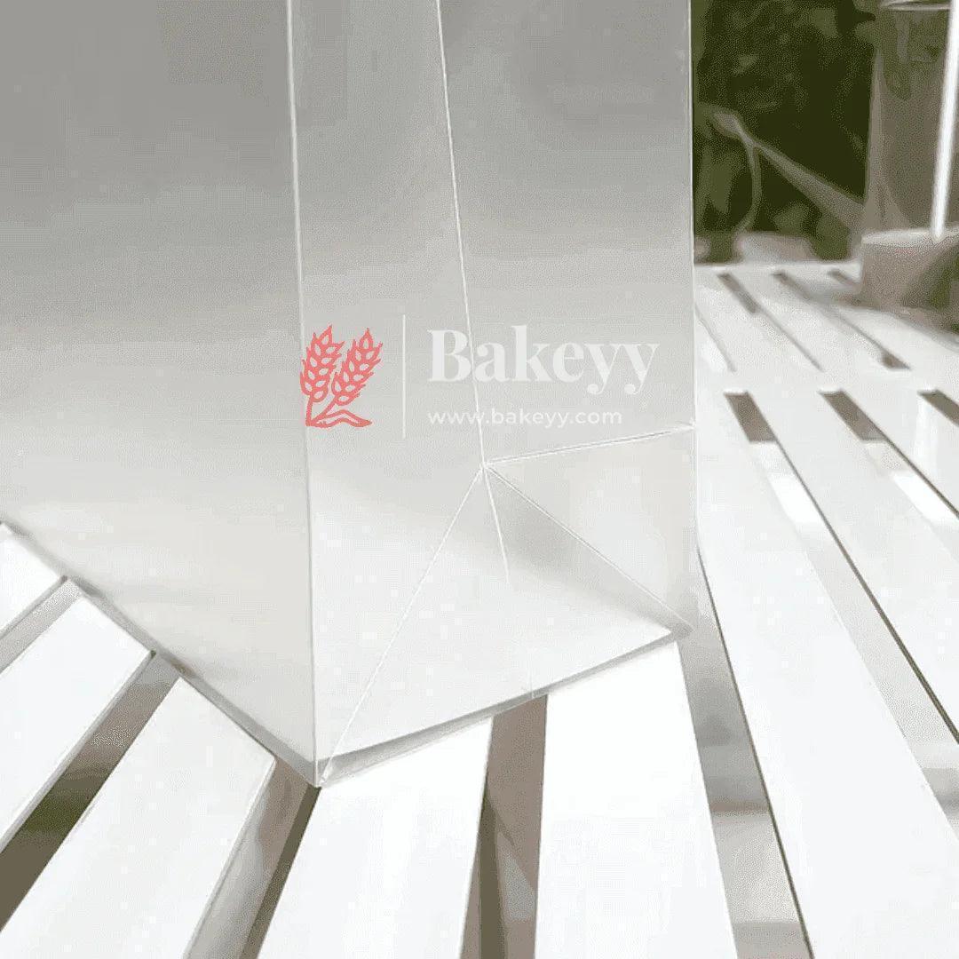 Transparent Bags With Leather Style White Colour Handles | Pack of 12
