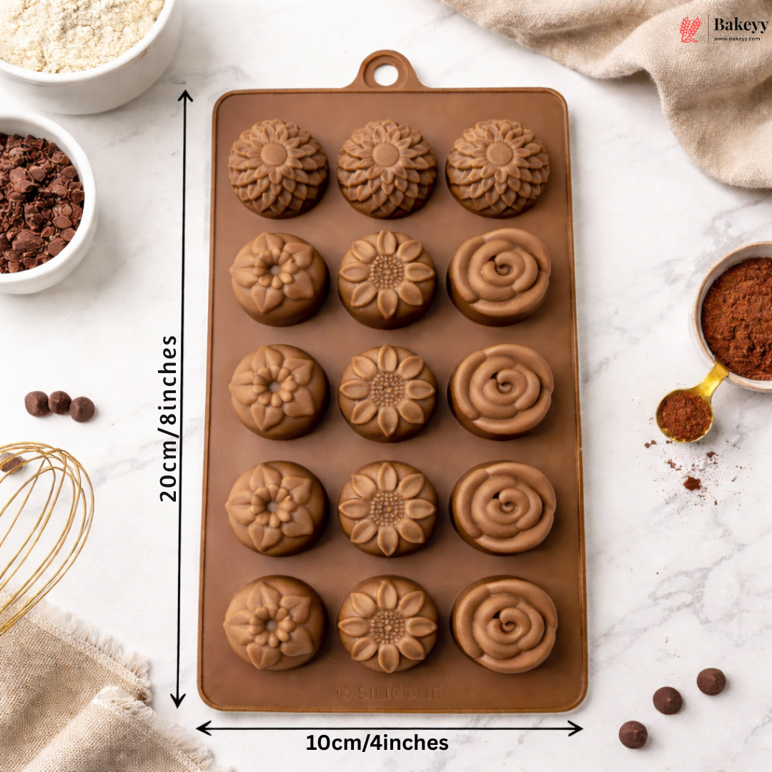 15 Cavity | 4 Mixed Flower Design | Silicon Chocolate Mould | Pack of 1