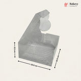 Baking mold with dimensions labeled on a beige background, featuring the Bakeyy brand.