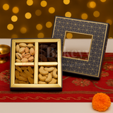 8x8x1.5 Inch | Rigid Dry Fruit Box | Elegant 4-Compartment Festive Hamper Box with Window Lid | 1 Piece