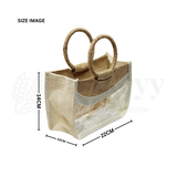 22x10x14 CM | Beige & Cream 2 Jar Jute Gift Bag with Window & Round Handles – 1 Piece