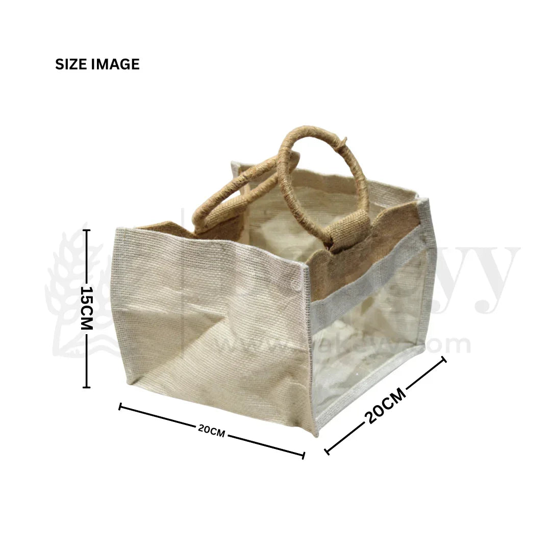 20x20x15 CM | Beige & Cream 4 Jar Jute Gift Bag with Window & Round Handles – 1 Piece - Bakeyy.com - India - 20x20x15 CM | Beige & Cream 4 Jar Jute Gift Bag with Window & Round Handles – 1 Piece - Default Title