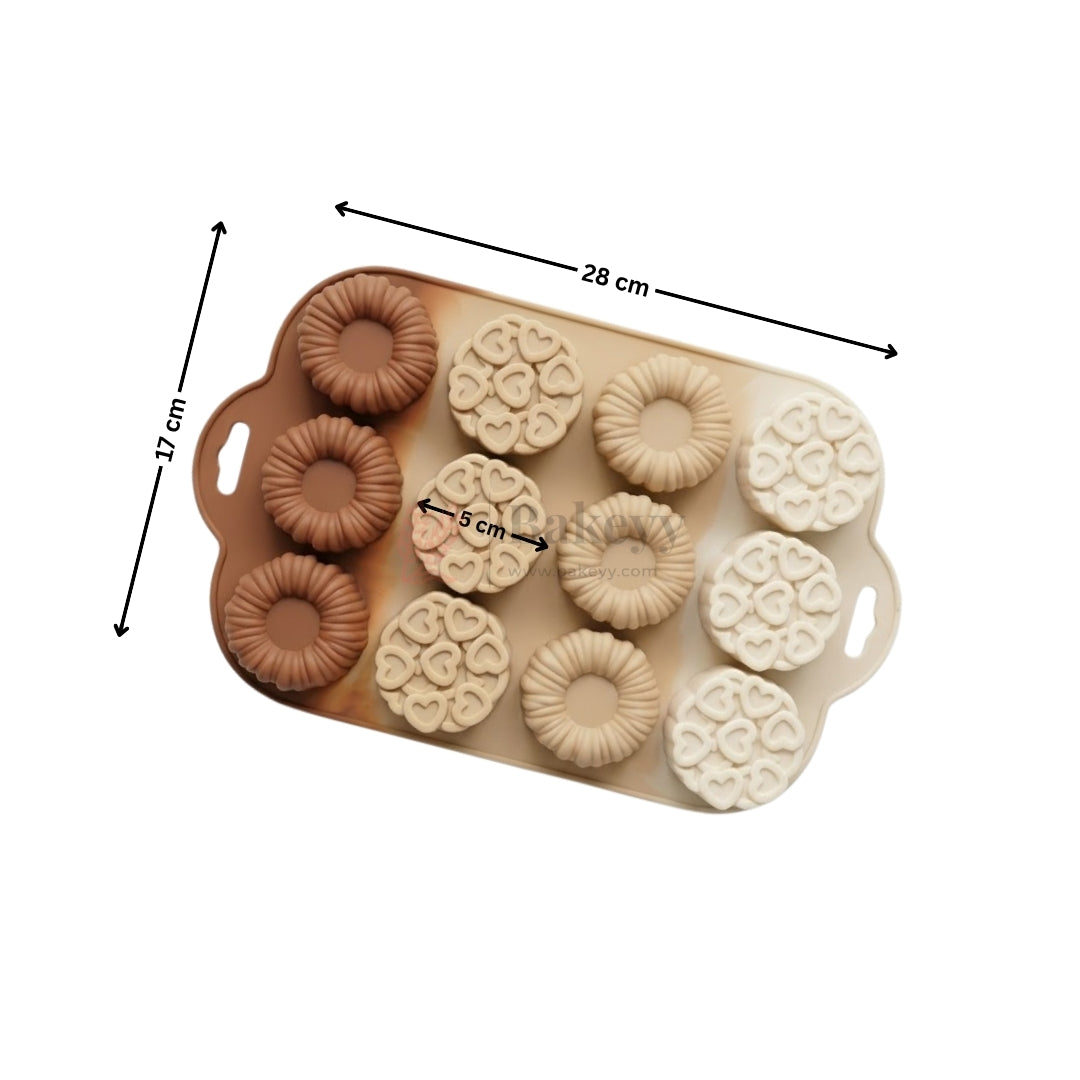 12 Cavity Floral & Heart Silicone Mould Food Grade | Pack of 1