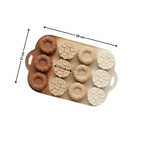 12 Cavity Floral & Heart Silicone Mould Food Grade | Pack of 1