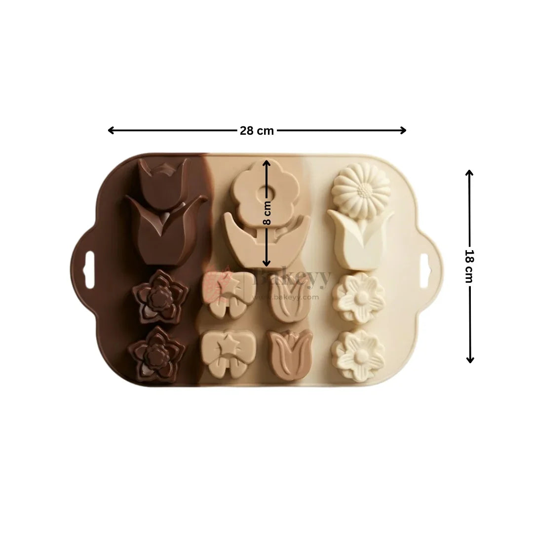 12CavityFloral_LeafAssortedSiliconeChocolateMould_1 - Bakeyy.com