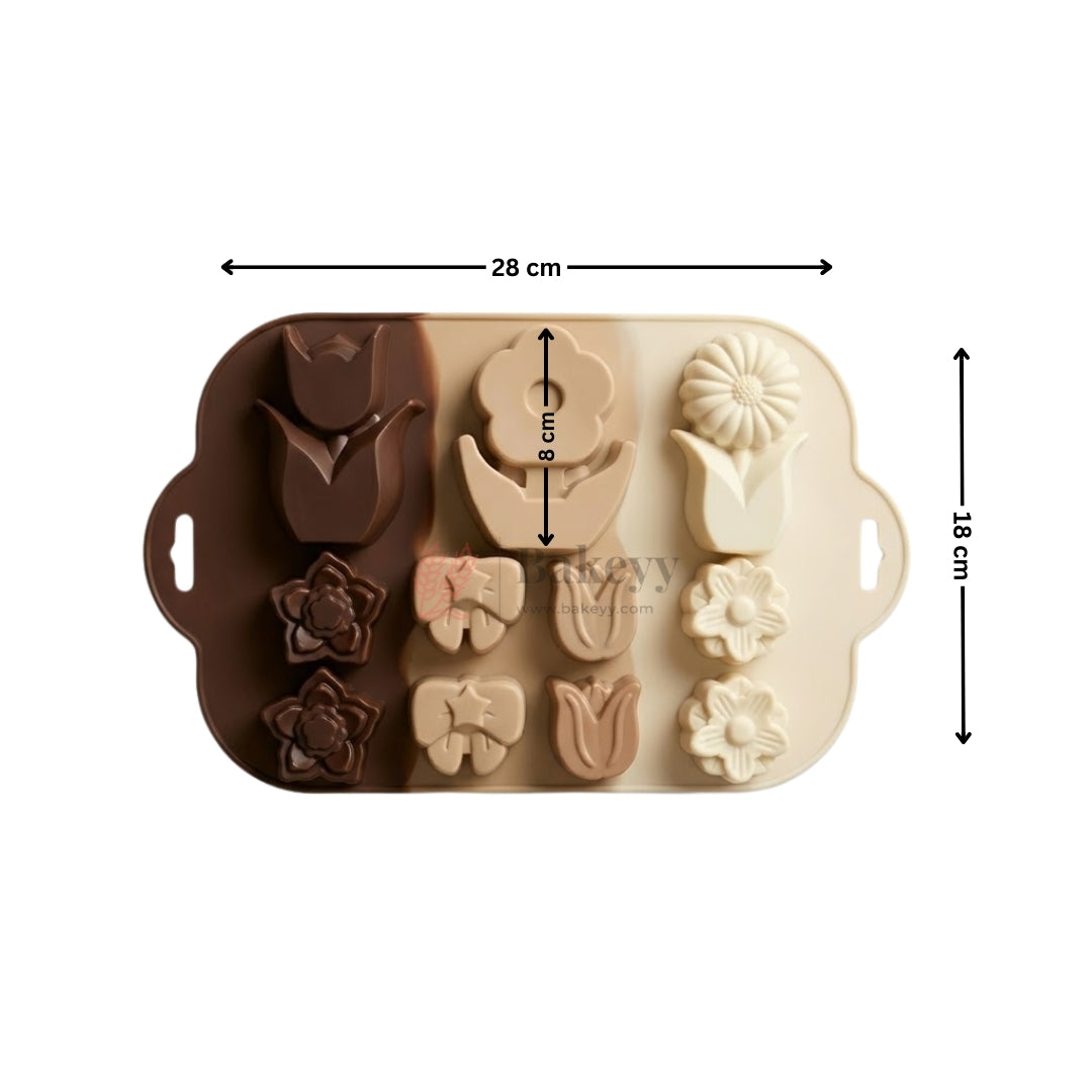 12 Cavity Floral & Leaf Assorted Silicone Chocolate Mould | Pack of 1