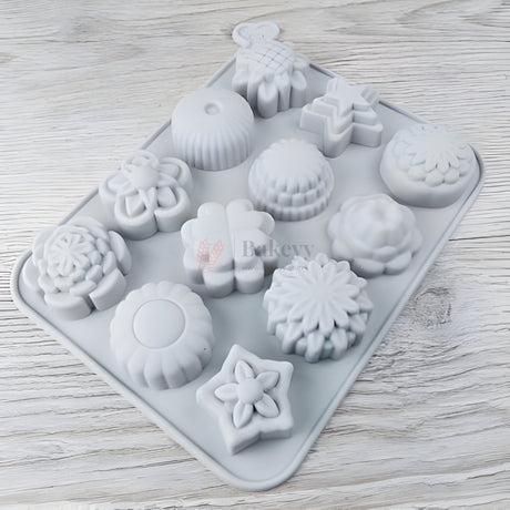 12 Cavity Multiple Shape Floral Silicone Chocolate Mould | Pack of 1