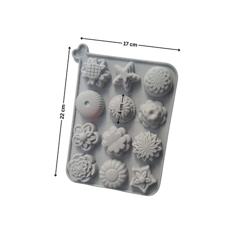 12 Cavity Multiple Shape Floral Silicone Chocolate Mould | Pack of 1