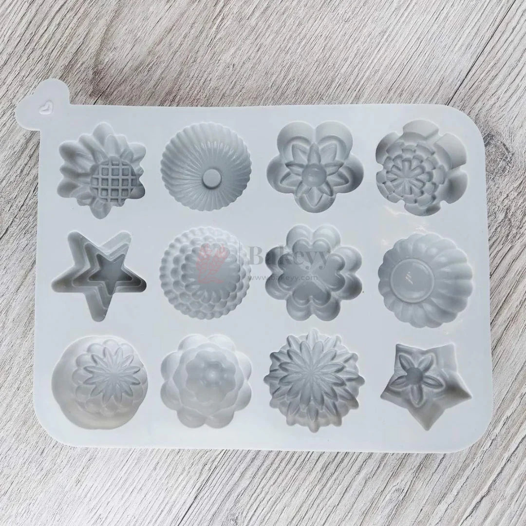 12CavityMultipleShapeFloralSiliconeChocolateMould_2 - Bakeyy.com
