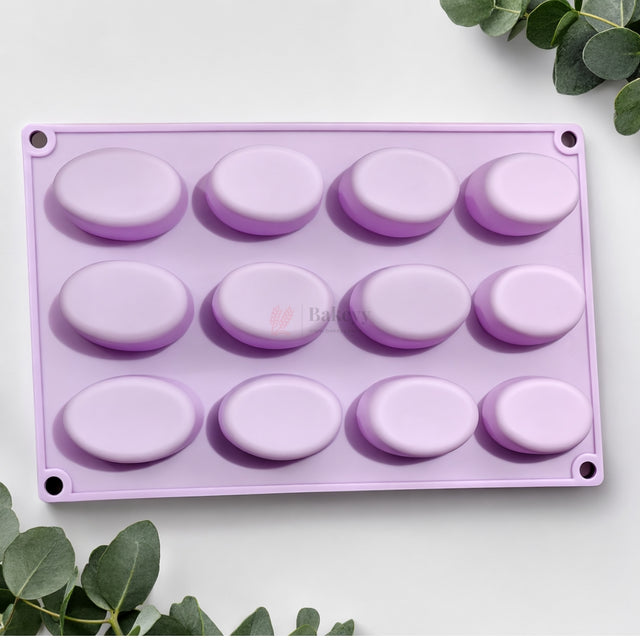 12 Cavity | Oval Soap Silicone Mould | Smooth Oval Soap Bar Mould for Handmade Soap Making | Pack of 1