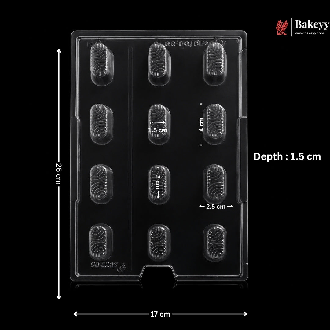 Mould 045 | 12 Cavity Oval Wave Chocolate Mould | Pack of 1