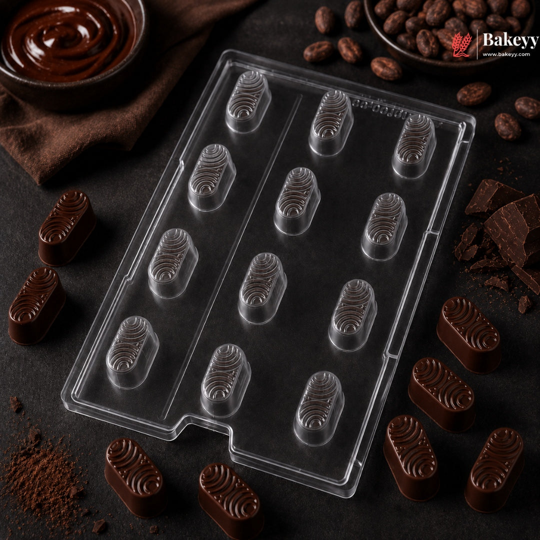 Mould 045 | 12 Cavity Oval Wave Chocolate Mould | Pack of 1