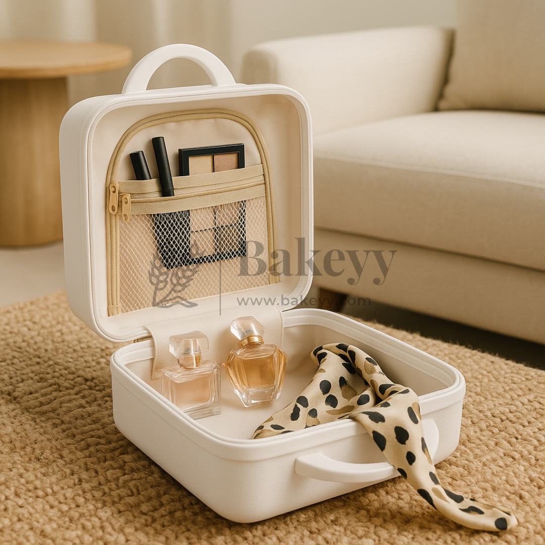 12x6x9 Inch | Portable Makeup Travel Case | Hand Luggage | Bag Organizer | White | 1 Piece