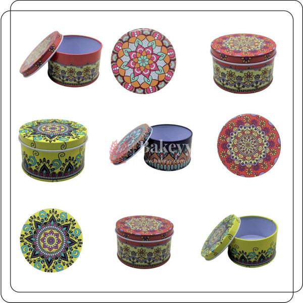 Mandal Design Empty Tin Round Shaped Boxes | Pack Of 12 - Bakeyy.com