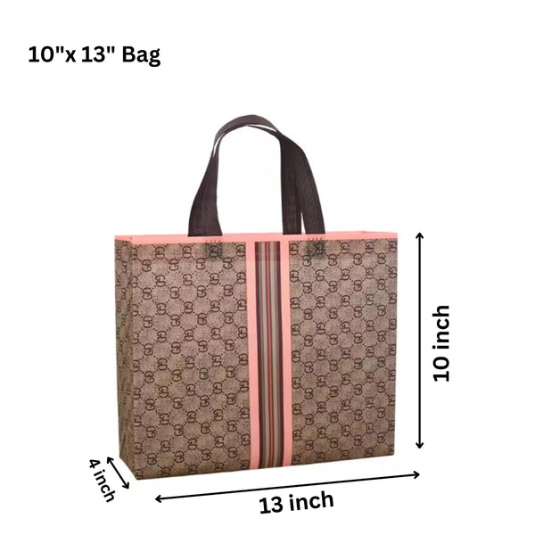 PVC Lamination Bags, Brown Gucci Design, Non Woven Design, 4 sizes available - Bakeyy.com