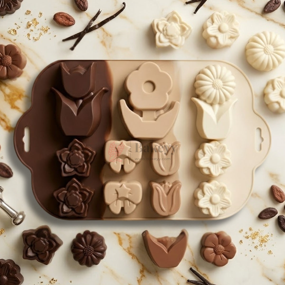 11 Cavity Floral & Leaf Assorted Silicone Chocolate Mould | Pack of 1