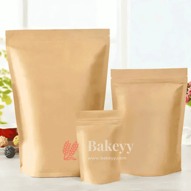 100g | Kraft Zip Lock Pouch | Brown | Kraft Zip lock | 11x18.5x4 CM | Standing Pouch - Bakeyy.com - India - 100g | Kraft Zip Lock Pouch | Brown | Kraft Zip lock | 11x18.5x4 CM | Standing Pouch - Pack Of 50 / 10x15x3 cm / 100g
