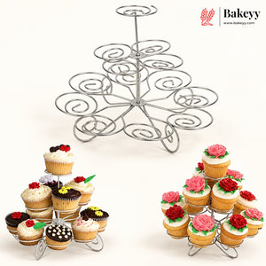 3-Tier Metal Cupcake Stand with Spiral Holders | 13-Piece Cupcake & Dessert Display Stand | Elegant Party & Bakery Stand | Pack of 1