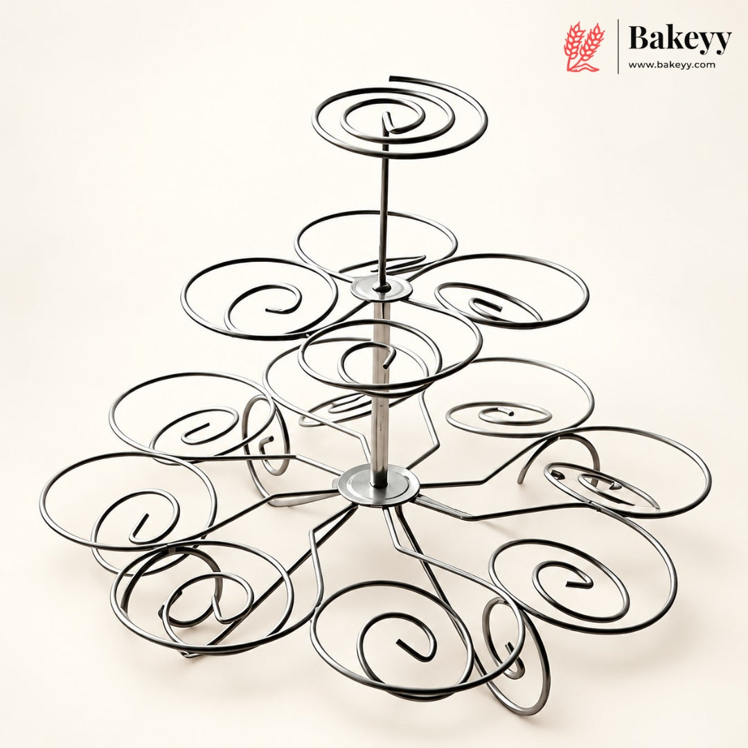 3-Tier Metal Cupcake Stand with Spiral Holders | 13-Piece Cupcake & Dessert Display Stand | Elegant Party & Bakery Stand | Pack of 1