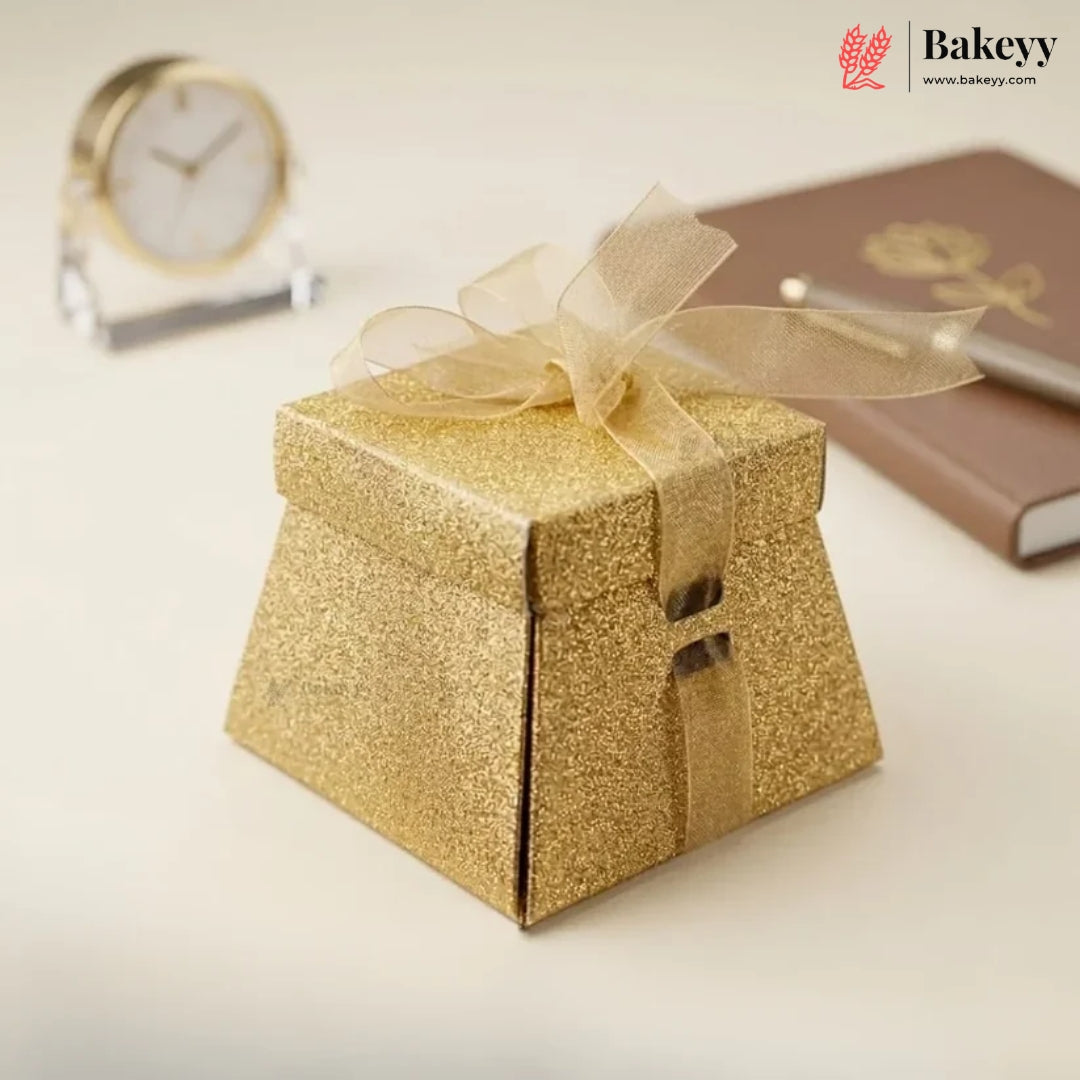 Glitter Gift Box with Ribbon | Elegant Paper Favor Box for Chocolates & Goodies | 3 Color Options | Pack of 10