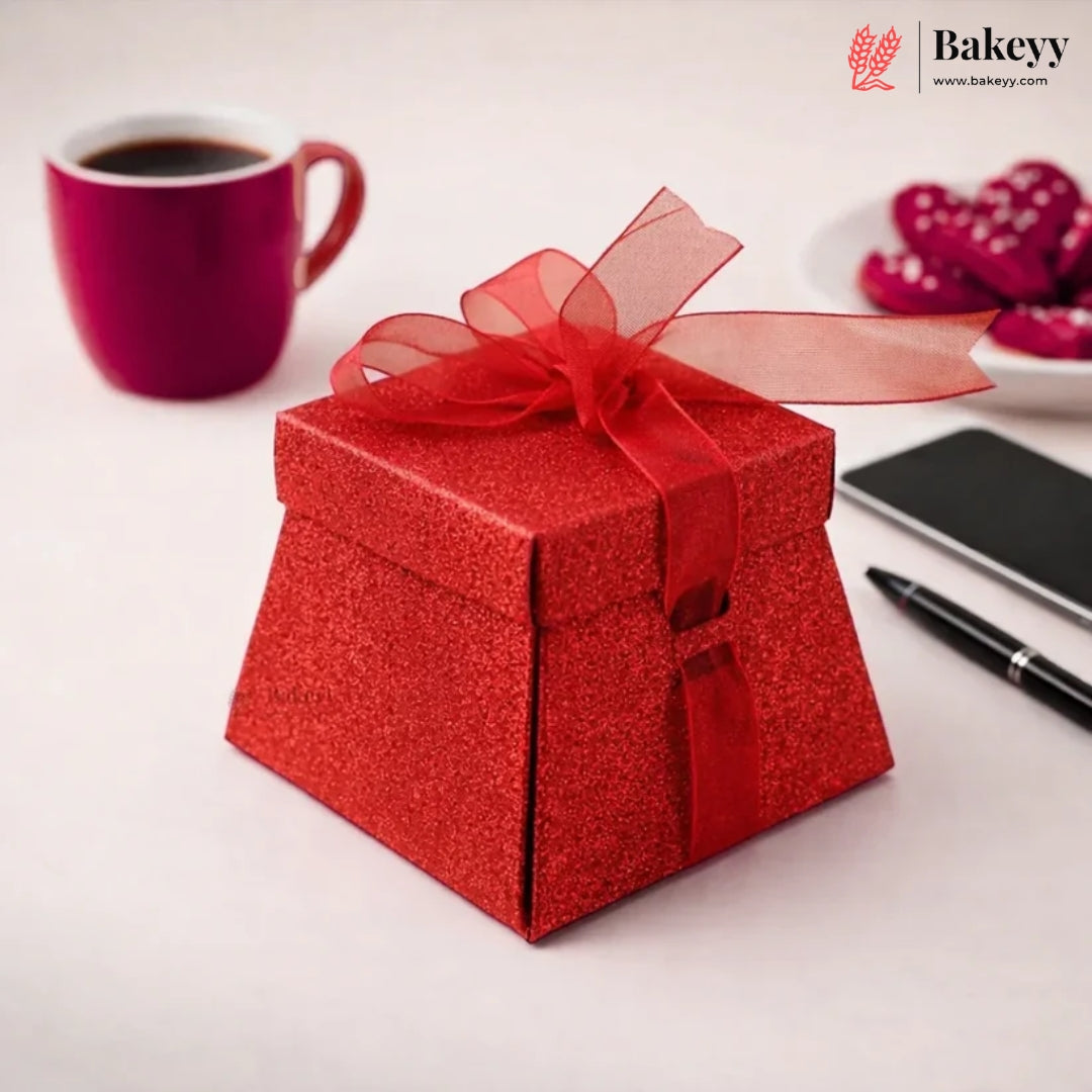 Glitter Gift Box with Ribbon | Elegant Paper Favor Box for Chocolates & Goodies | 3 Color Options | Pack of 10