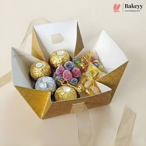 Glitter Gift Box with Ribbon | Elegant Paper Favor Box for Chocolates & Goodies | 3 Color Options | Pack of 10
