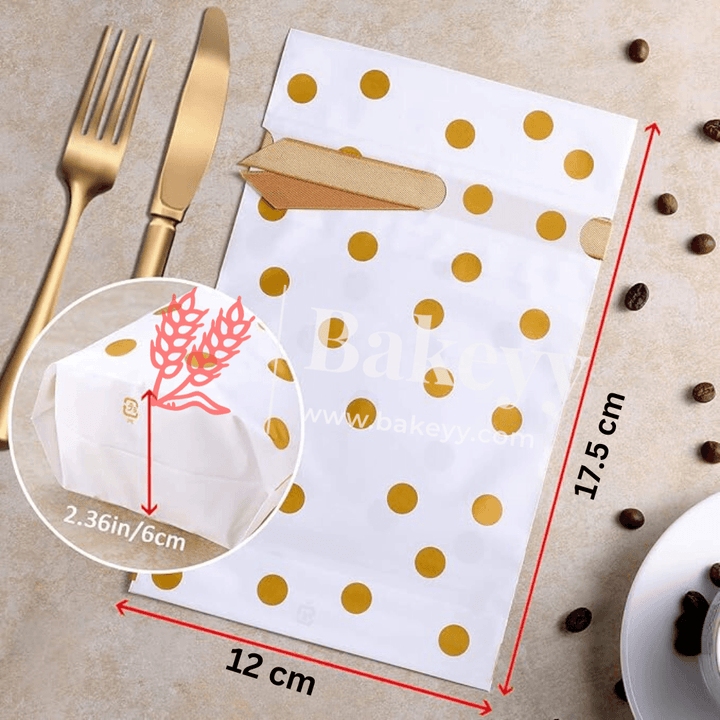 Gold Big Dots Plastic Stand Up Treat Favor Bags Gift Wrapper Bags for Candy Cookie Chocolate | Pack of 50 | - Bakeyy.com - India