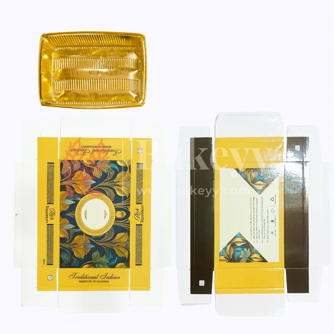 Half Kg Sweet Box | Royal blue and gold sweet box with Golden tray | Pack of 10