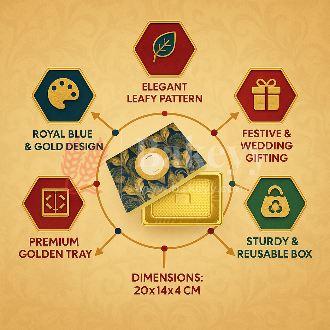 Half Kg Sweet Box | Royal blue and gold sweet box with Golden tray | Pack of 10