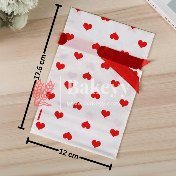 Red Hearts Stand Up Treat Favor Bags Gift Wrapper Bags for Candy Cookie Chocolate | Pack of 50 | - Bakeyy.com - India