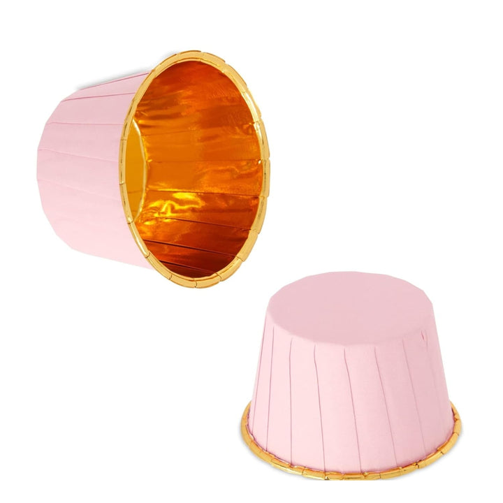 5039 | Plain Gold With Pink Muffin Cup | Curl Edge | Cupcake Liner | pack Of 50 - Bakeyy.com