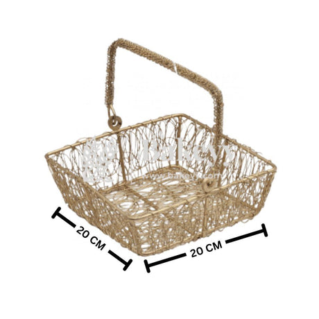 Decorative Gold Metal Hamper Basket For Gifting Square - Bakeyy.com - India - Decorative Gold Metal Hamper Basket For Gifting Square - Small - 6 Inch