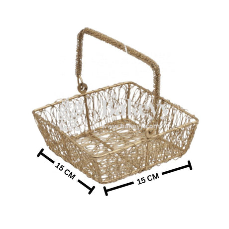 Decorative Gold Metal Hamper Basket For Gifting Square - Bakeyy.com - India - Decorative Gold Metal Hamper Basket For Gifting Square - Small - 6 Inch