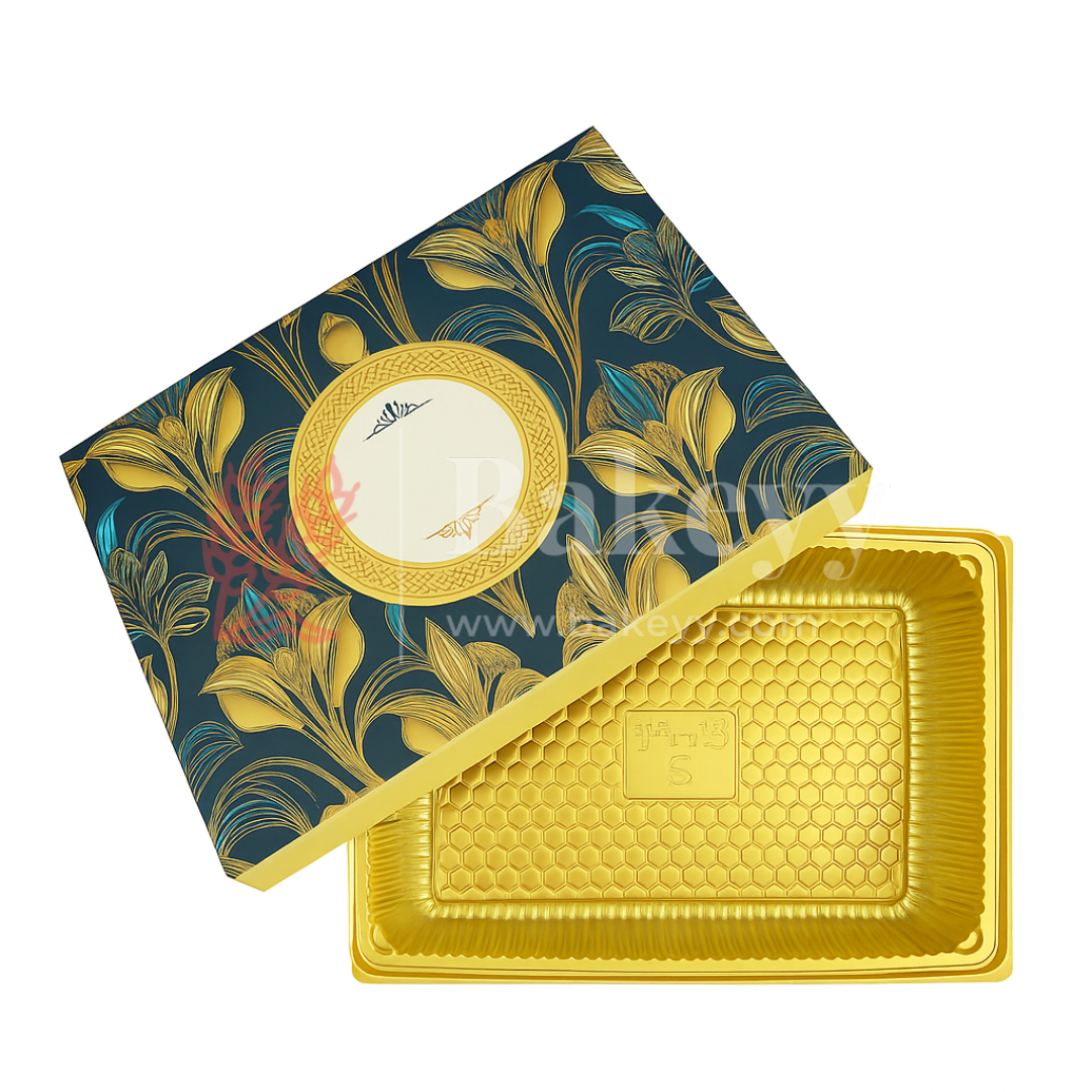 Half Kg Sweet Box | Royal blue and gold sweet box with Golden tray | Pack of 10