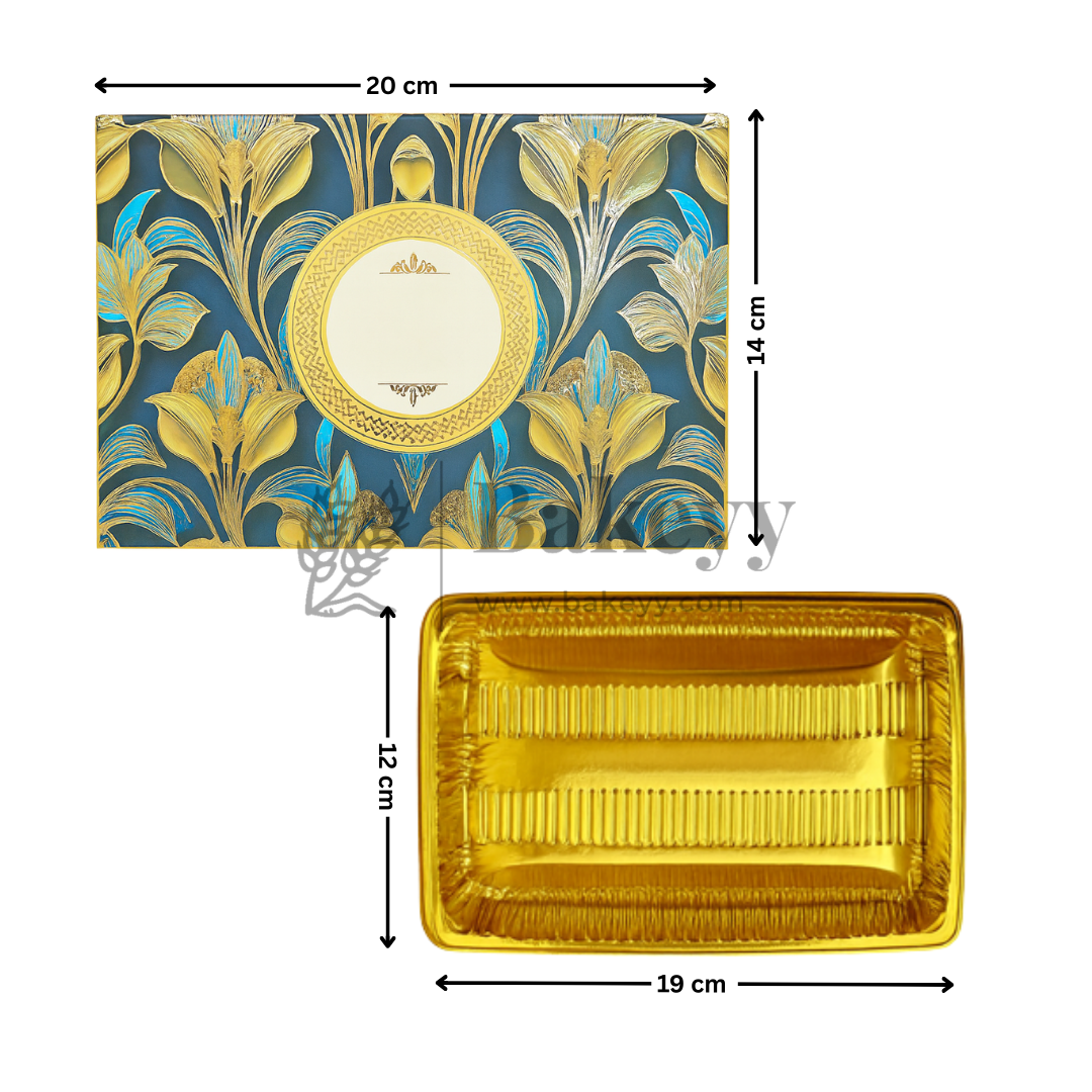Half Kg Sweet Box | Royal blue and gold sweet box with Golden tray | Pack of 10